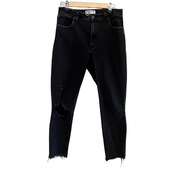 Abercrombie & Fitch A&F Curve Love Skinny High Rise Distressed Jeans Black 28 - Picture 2 of 9